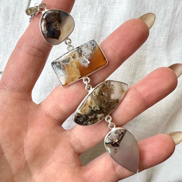 925 Montana Moss Agate Long Cleavage Pendant Necklace